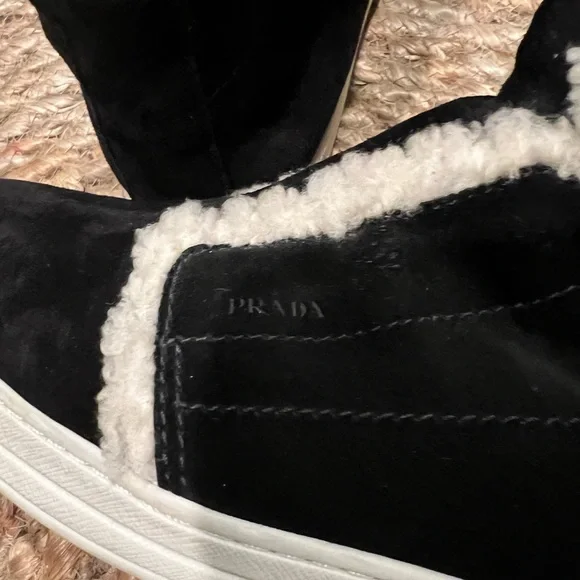 Prada Linea Rossa Shearling High Top Sneakers boots - Picture 11 of 13